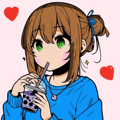 manga character drinking boba