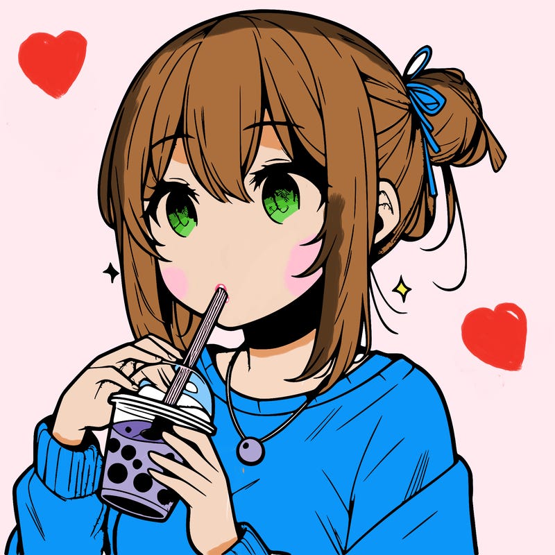 manga character drinking boba