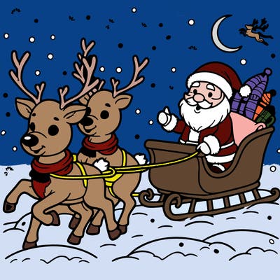 reindeer guiding santa's sleigh