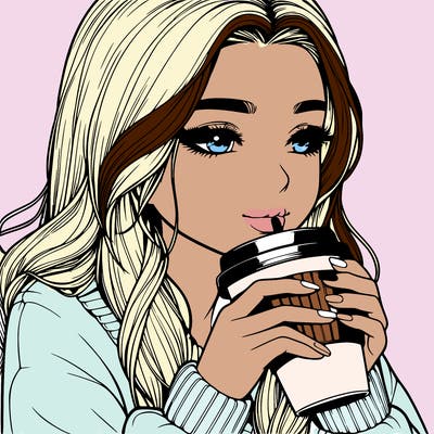 realistic girl drinking coffee