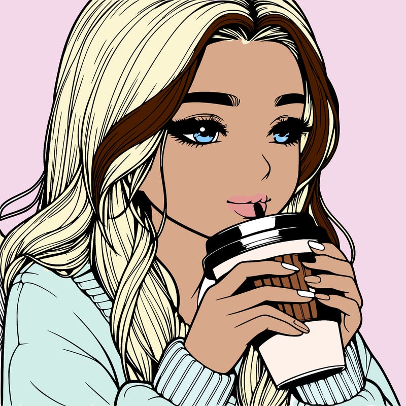 realistic girl drinking coffee