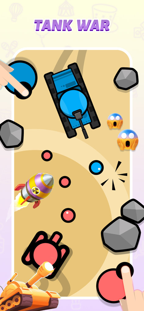 CoPlay: 2 Player Games Offline - CoPlay Tank War 미니게임에서 한 기기에서 탱크로 싸우는 두 플레이어