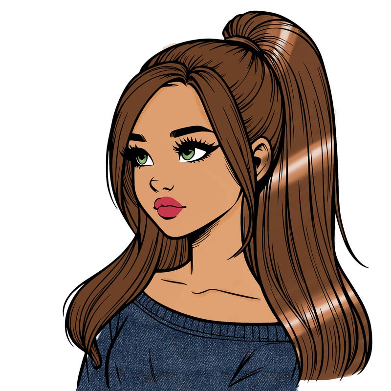 realistic girl with a high ponytail