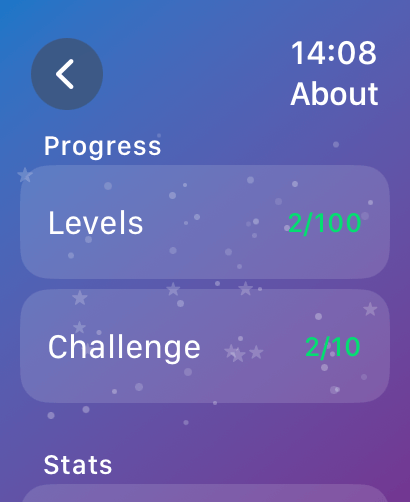MineSweeper Blast: Watch game - MineSweeper Blast progress screen showing level and challenge completion status on an Apple Watch interface