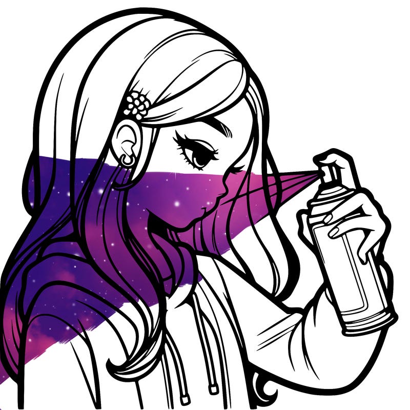 a realistic girl spray painting