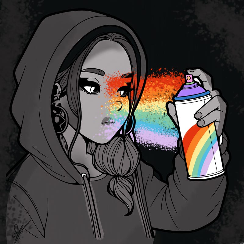 a realistic girl, spray painting