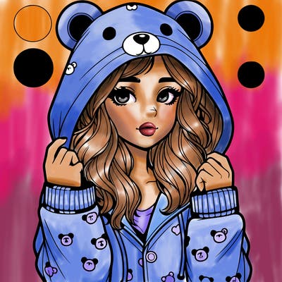 realistic girl in a animal pjs hoodie