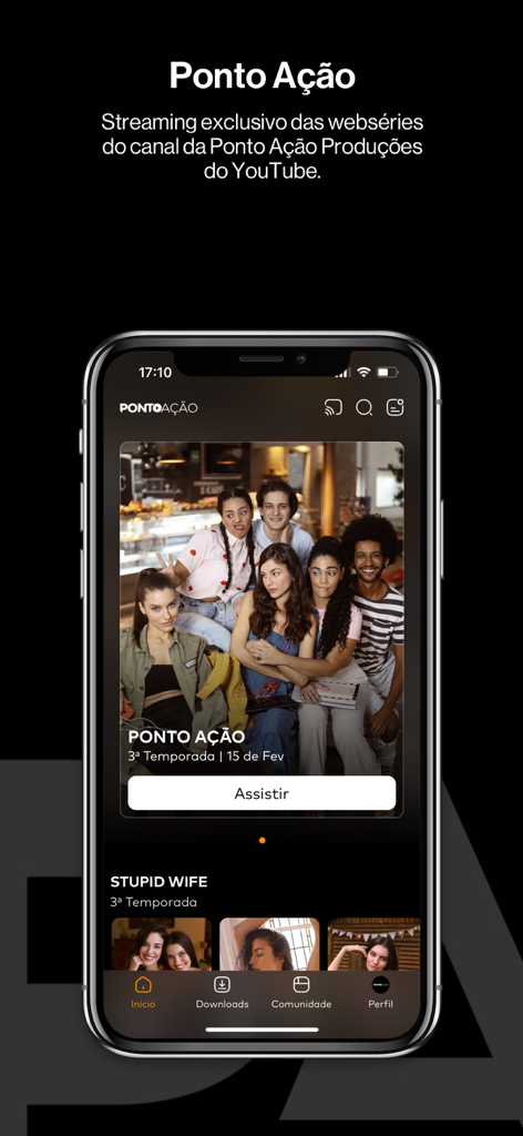 Ponto Ação - Home screen of the Ponto Acao streaming app displaying exclusive web series