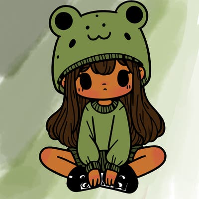 a girl wearing a frog hat and some frog socks