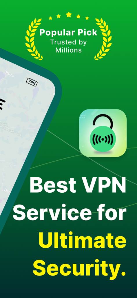 iLove VPN Wi-Fi Fast Free Wifi - iLove VPN mobile app promotional screen featuring security benefits and a popular pick rating