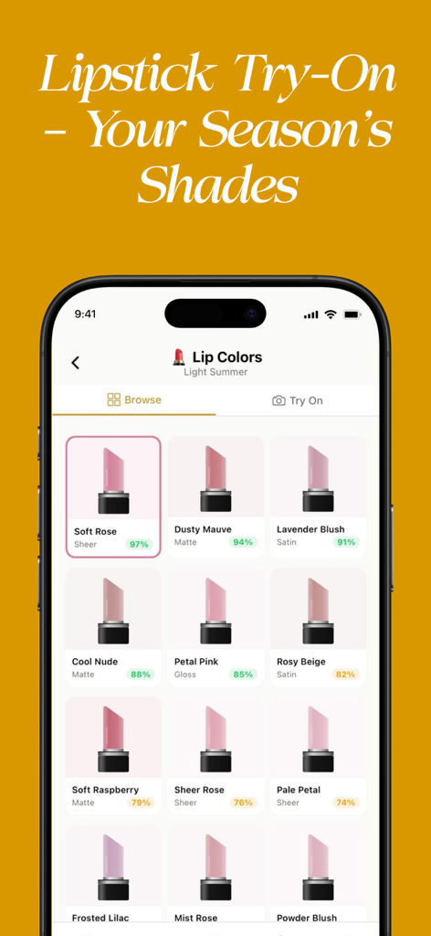 HueCheck: Color Analysis AI - HueCheck app interface displaying lipstick color recommendations for Light Summer season with AI matching scores