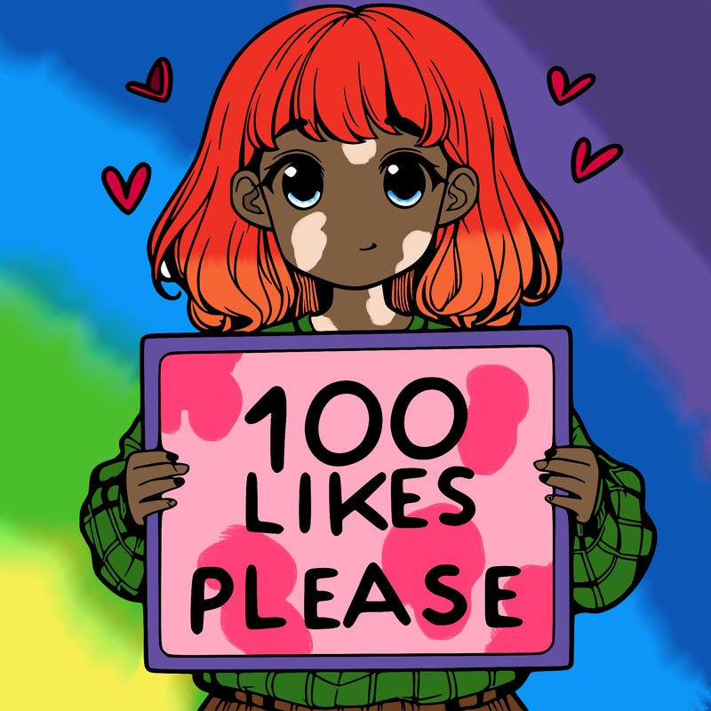 a girl holding a sign saying 100 likes please