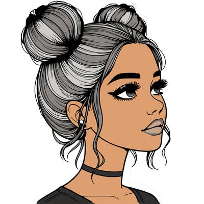 realistic girl with buns on the top of her head