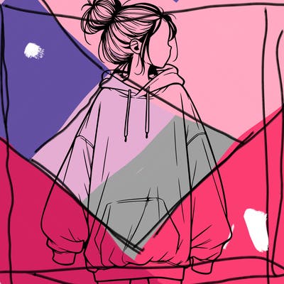 realistic girl with a oversized sweatshirt on and a bun