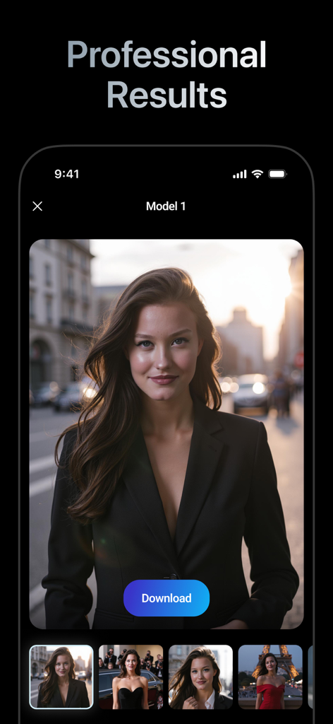 ぼやけた街路の背景にブレザーを着た女性のAI生成プロフェッショナルビジネスヘッドショット