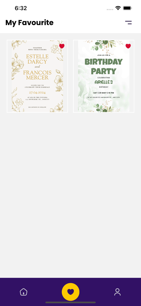 Just Invite: Invitation Maker - Saved wedding and birthday invitation templates in the Just Invite app