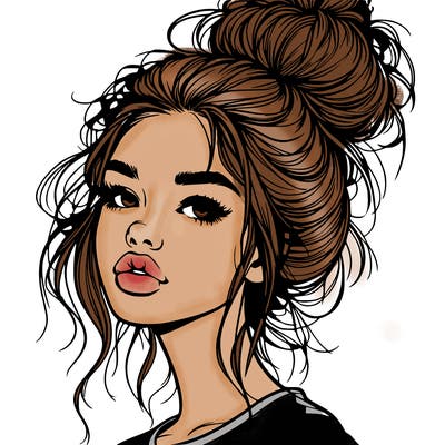 realistic girl with messy bun and big lips