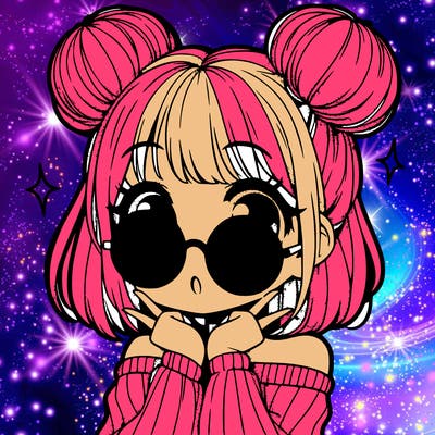 manga girl with hairbuns and sun shape sunglasses