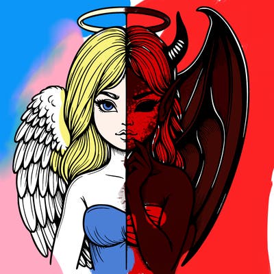 realistic angel half demon