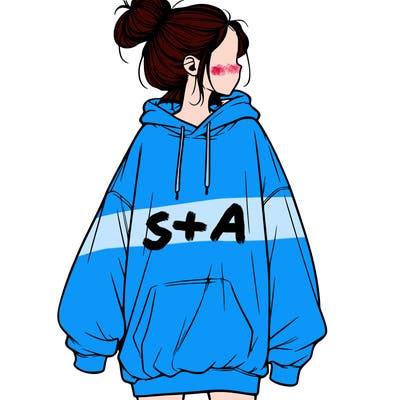 realistic girl with a oversized sweatshirt on and a bun