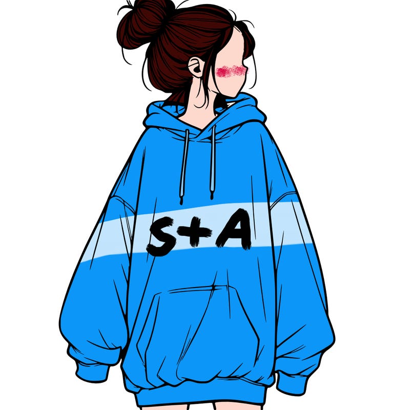 realistic girl with a oversized sweatshirt on and a bun