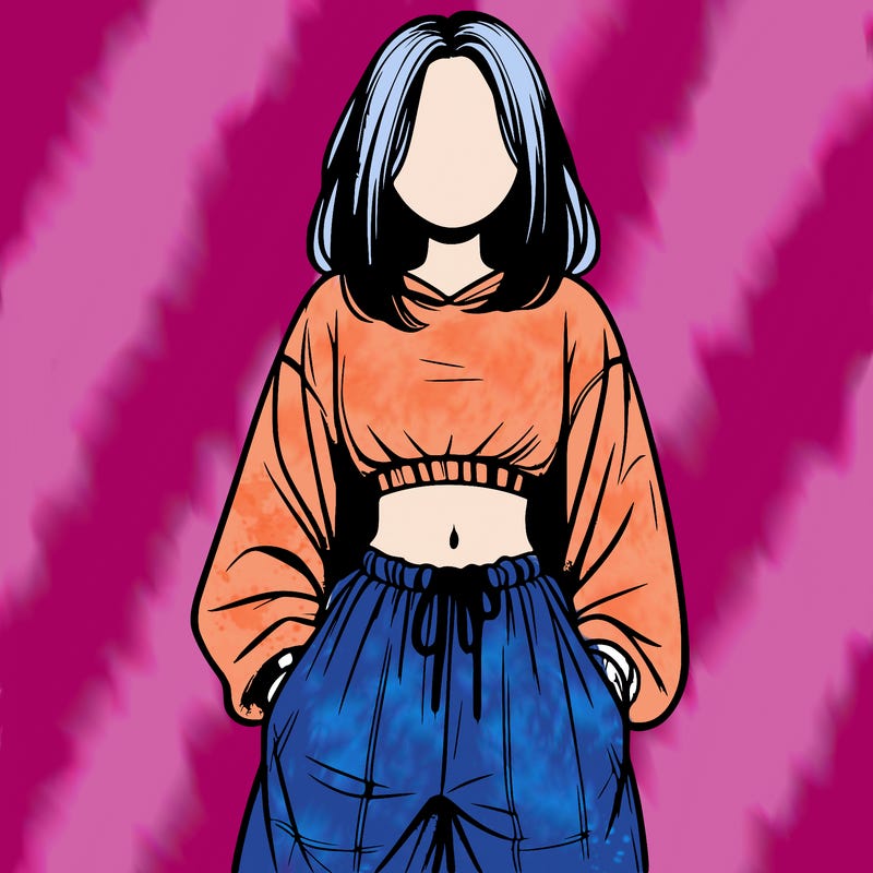 realistic girl faceless with baggy pants and a crop top