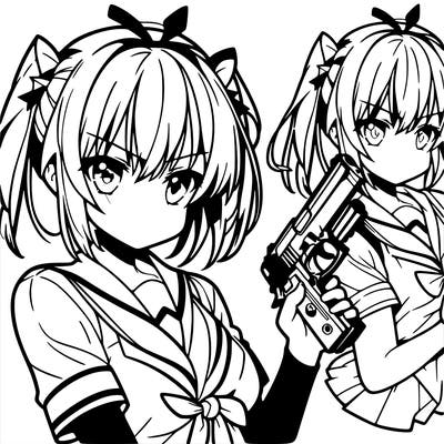 an anime girl holding a gun
