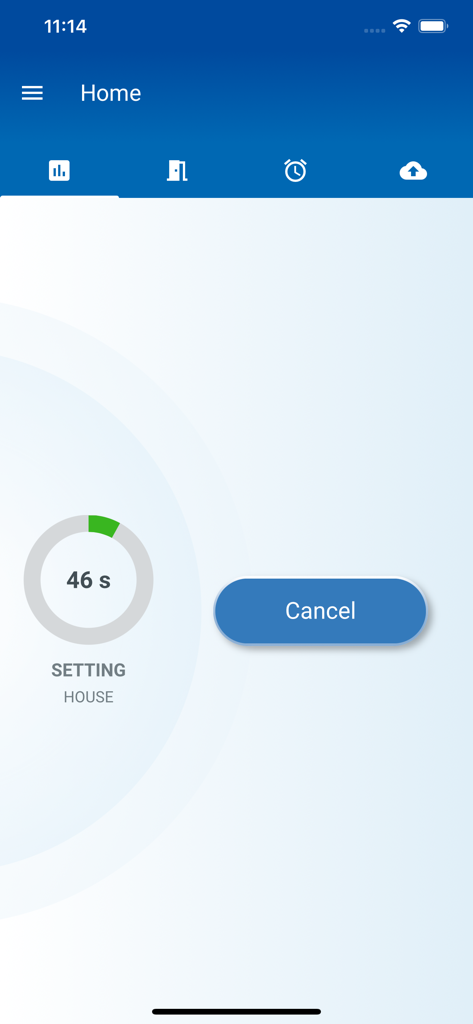 Eaton SecureConnect - Eaton SecureConnect app screen displaying a countdown for arming the home security system with a cancel button