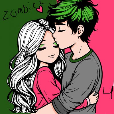 a realistic couple boy and girl hugging and kissing