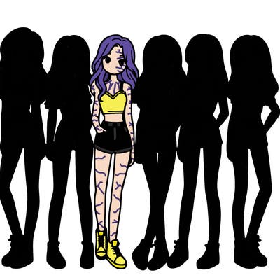 a group of girls wearing crop tops and shorts