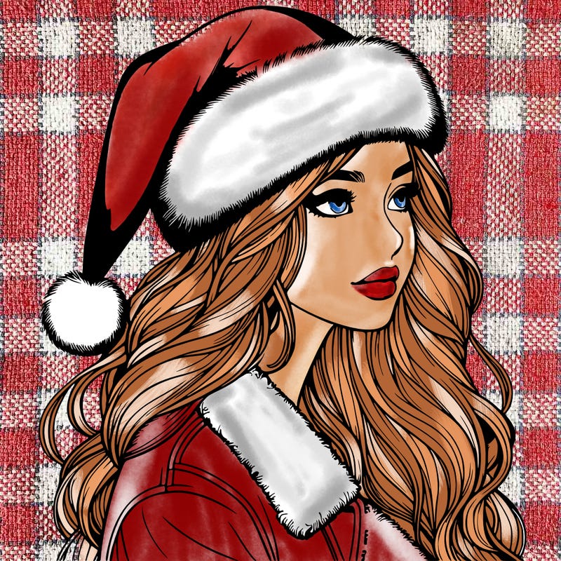 realistic girl in santa hat
