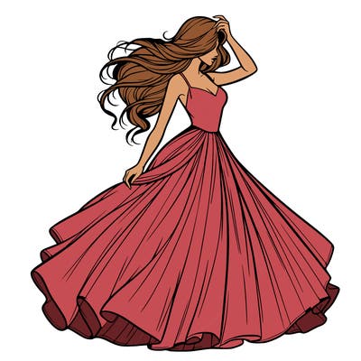 realistic woman with dress flowing in the wind