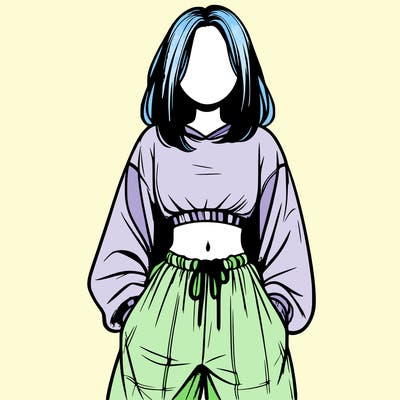 realistic girl faceless with baggy pants and a crop top