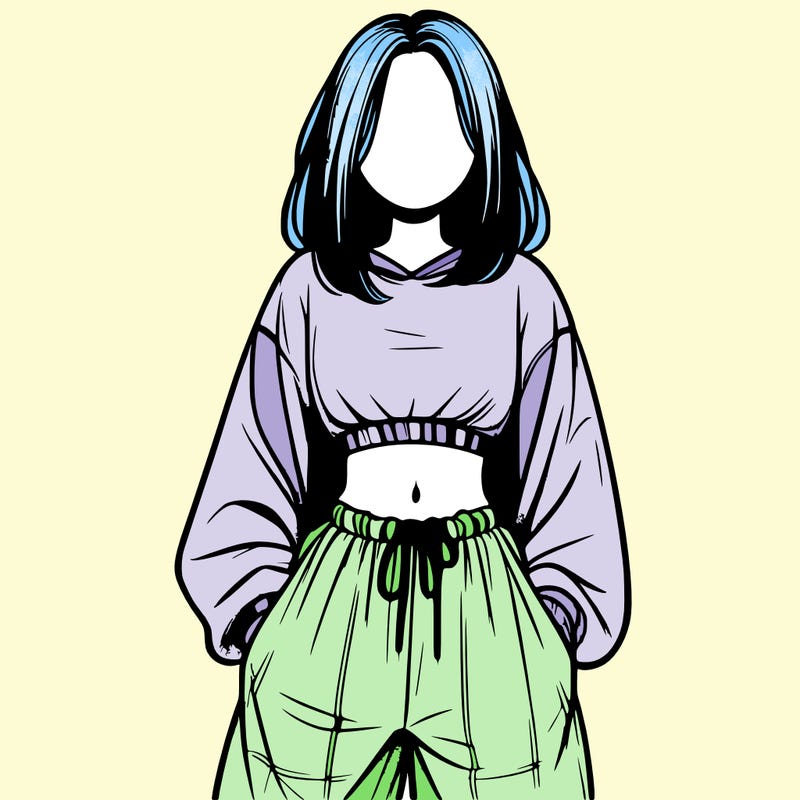 realistic girl faceless with baggy pants and a crop top