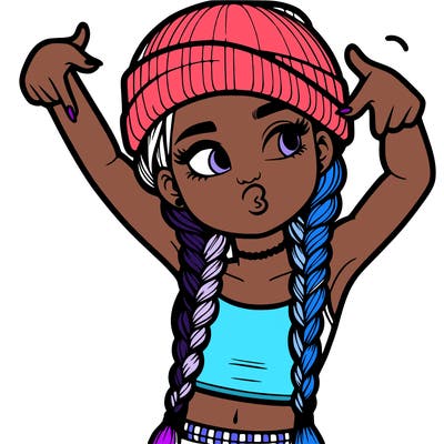 realistic teenage girl with braids and a beanie and crop top doing 🫶🏼