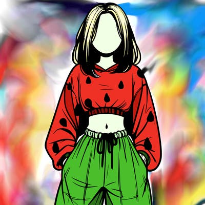 realistic girl faceless with baggy pants and a crop top