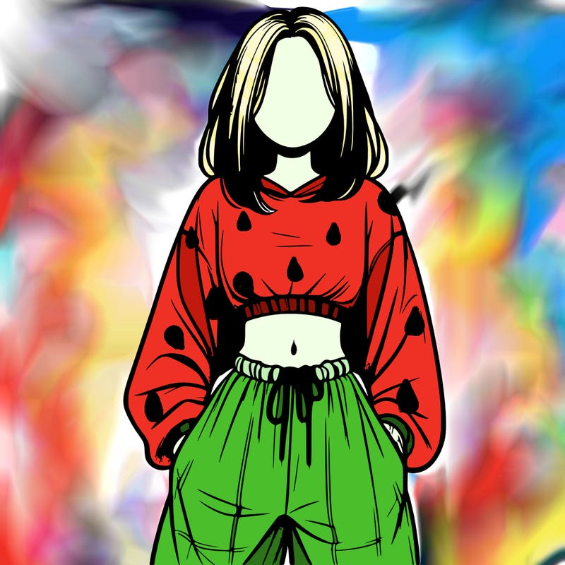 realistic girl faceless with baggy pants and a crop top
