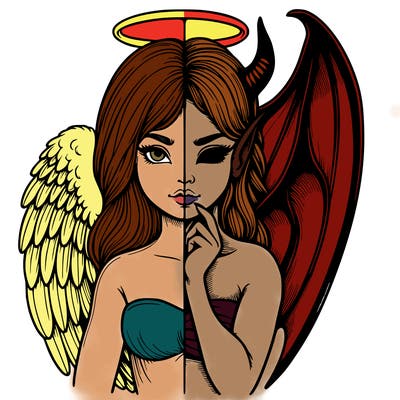 realistic angel half demon