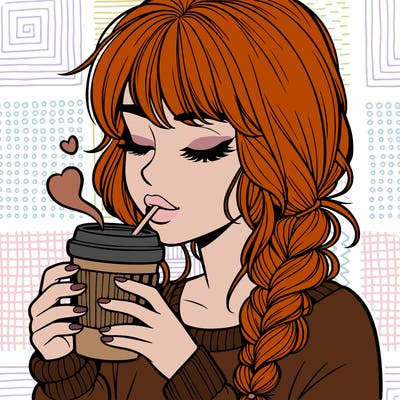 realistic girl drinking coffee