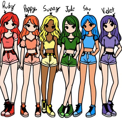 a group of girls wearing crop tops and shorts