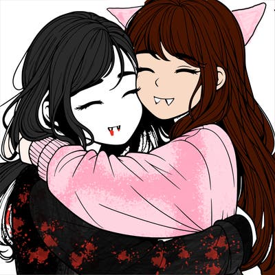 realistic two girls hugging