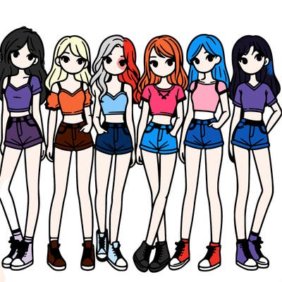 a group of girls wearing crop tops and shorts