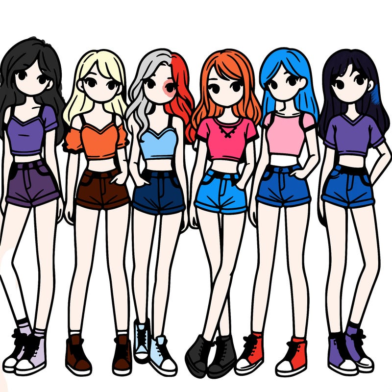 a group of girls wearing crop tops and shorts