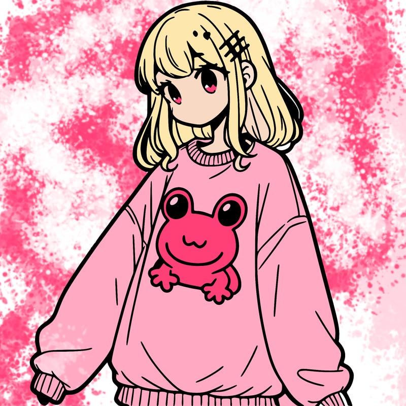 girl wearing frogging sweatshirt