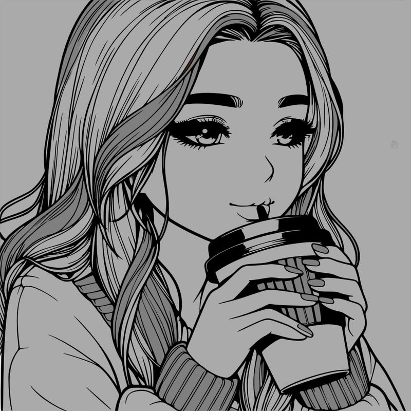 realistic girl drinking coffee
