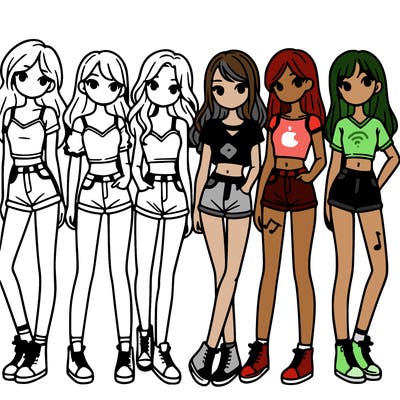 a group of girls wearing crop tops and shorts