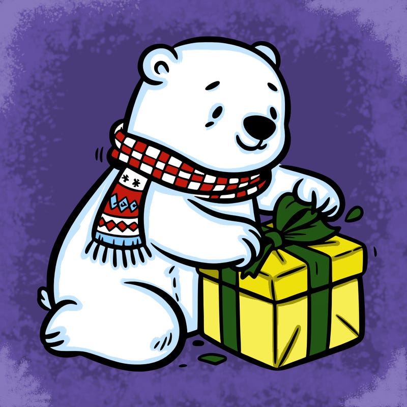 polar bear wrapping a present