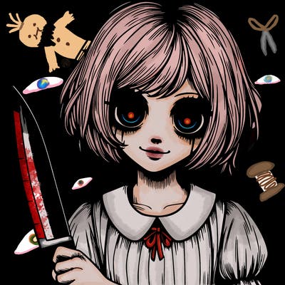 a creepy realistic girl with a knife