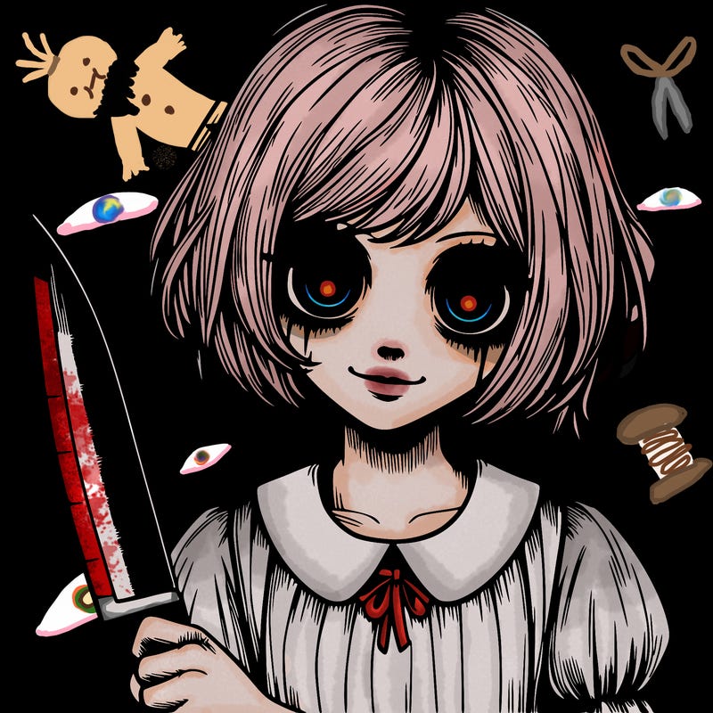 a creepy realistic girl with a knife