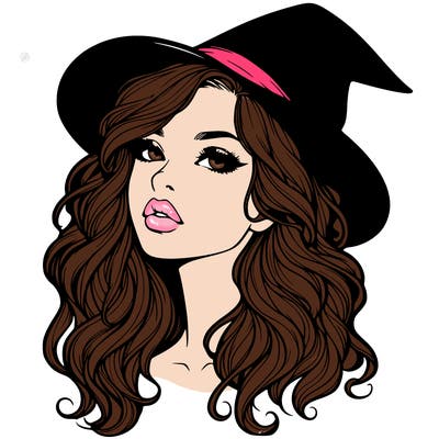 realistic witch girl with wavy hair and lips